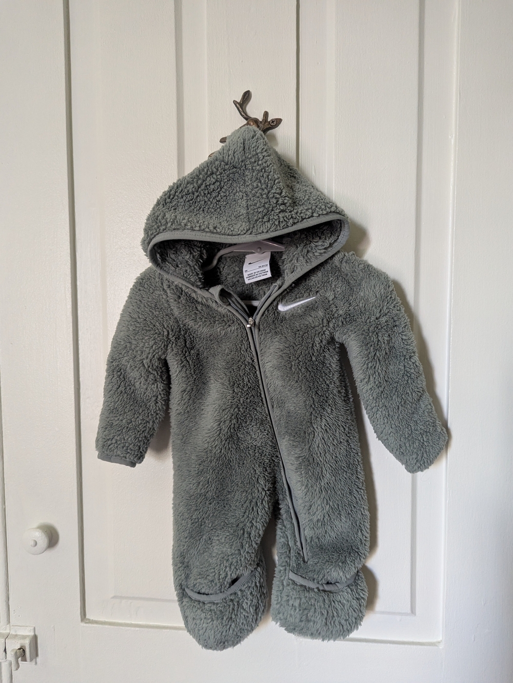 Nike Plush Hooded Baby One-Piece in Gray